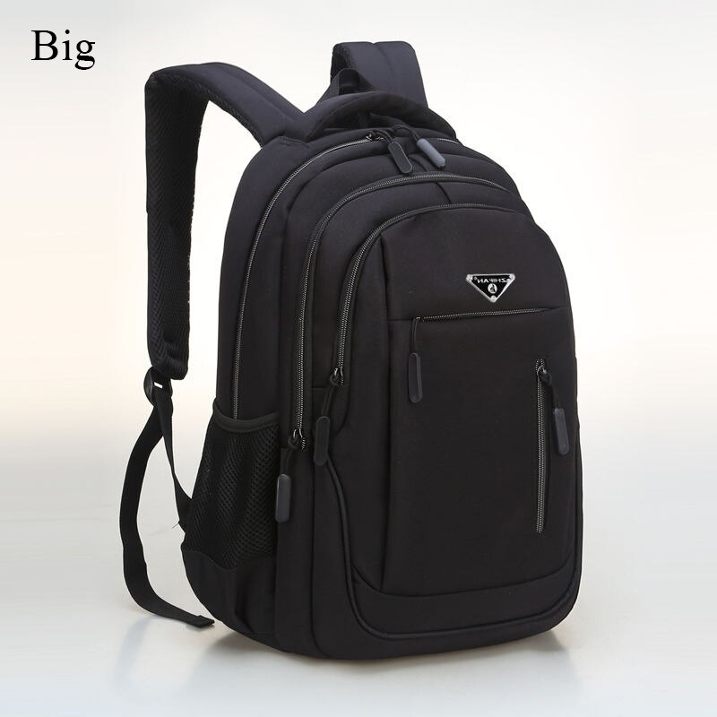 Large-capacity men's laptop rechargeable USB Oxford gray high school school bag youth backpack multifunctional backpack: Black big