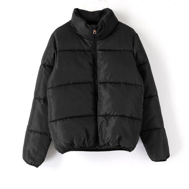 bulle manteau femmes solide Parka col montant surdimensionné court Parka hiver femme bouffant épaissir veste Mujer: Black / M