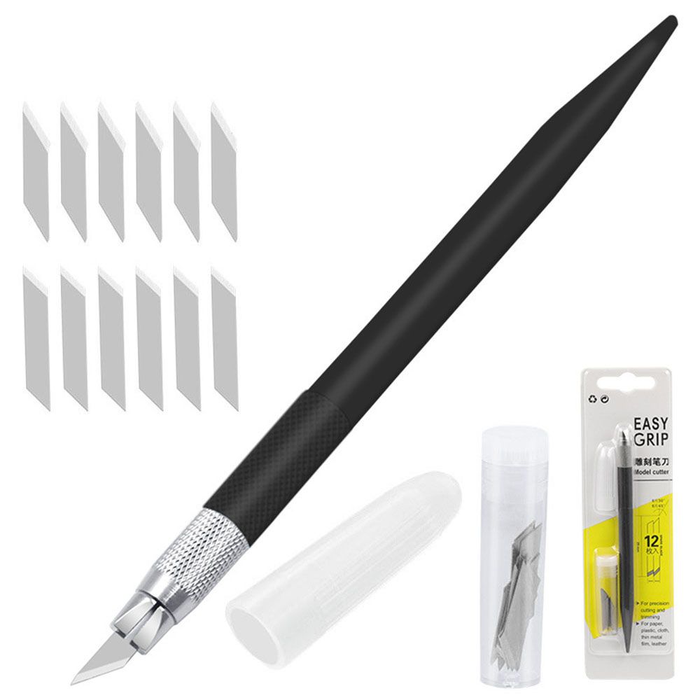 Blade Metal Handle Scalpel Knife Wood Paper Cutter Craft Pen Engraving Cutting Supplies DIY Stationery Utility Knife: black