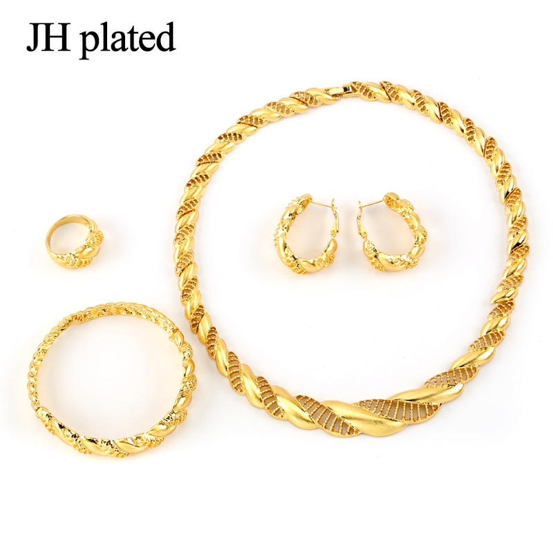 JHplated Arabo set di Gioielli In Oro di Colore del Braccialetto Della Collana Orecchini anello Africa set/Medio Oriente