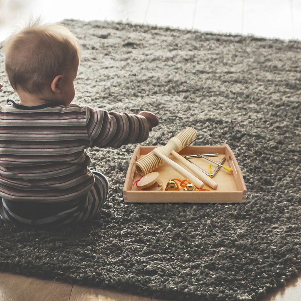 Wooden Percussion Instruments Triangle Bell Baby Learning Teaching Toys Play