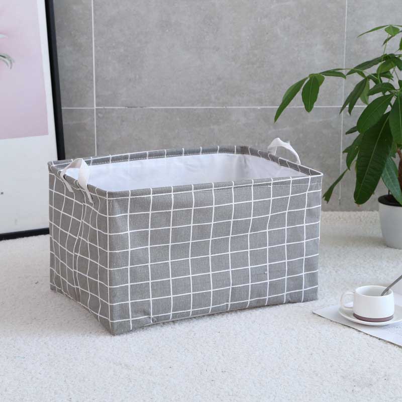 Nordic Fabric Lattice Waterproof Folding Laundry Basket for Desktop Sundries Storage Box for Toys Books Dustproof Storage Basket: grey