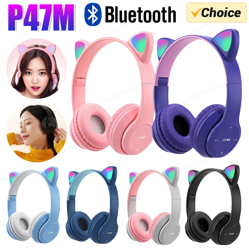 Gaming-headset Cat Ear Bluetooth-compatibele helmen Stereo Bass Over-Ear-headsets Leuke sporthoofdtelefoon voor kinderen en volwassenen
