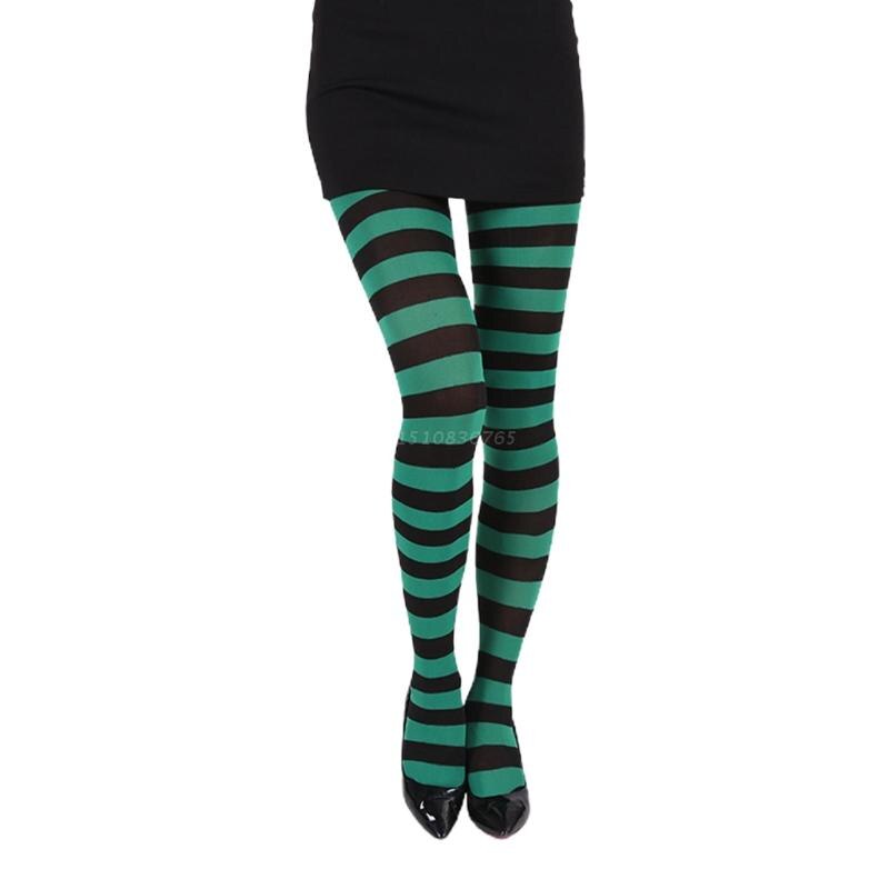 Collant a righe multicolore arcobaleno da donna calze opache collant sottili per costume Cosplay di Halloween di natale: verde e nero
