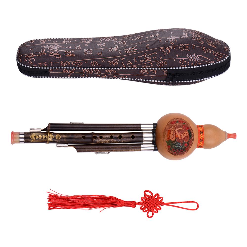 3- tonige c-toets hulusi kalebas cucurbit fluit zwarte bamboe pijpen chinees traditioneel instrument met chinese knoopkoffer voor beginners: Type 1