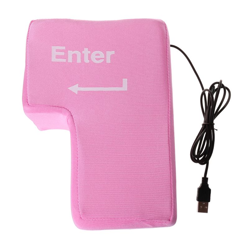 USB Big Enter Key Decompression Large Enter Key Computer Vent Button Desktop Pillow for Programmer Stress Relief Gadget: Pink