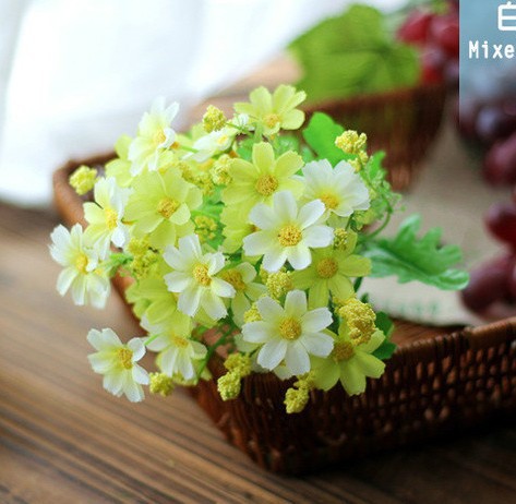 Jedwabne stokrotki Sztuczne kwiaty dekoracyjne, Bukiet ślubny DIY, Dom, Stół, Dekoracja biura, Śliczne, 1 szt., 3 szt., 5 szt.: XS / Beżowy