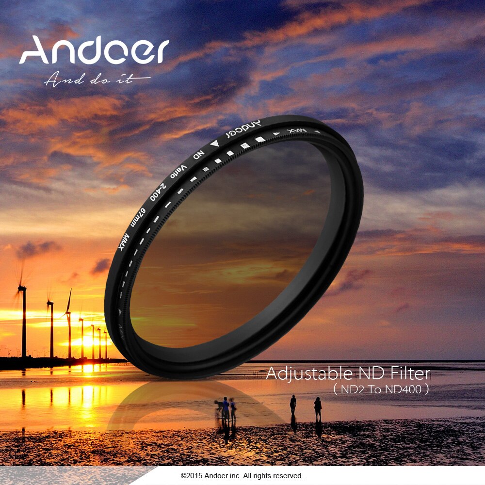 Andoer 49/52/55/58/62/67/72/77/82/mm ND Fader densité neutre réglable filtre Variable ND2 à ND400 pour Nikon Canon reflex numérique Camer