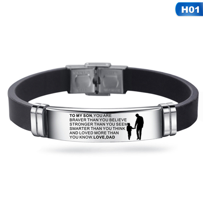 To My Son Inspirational Bracelet Men Wristband Stainless Steel Silicone Bracelets For Boys Love From Mom Dad: 1