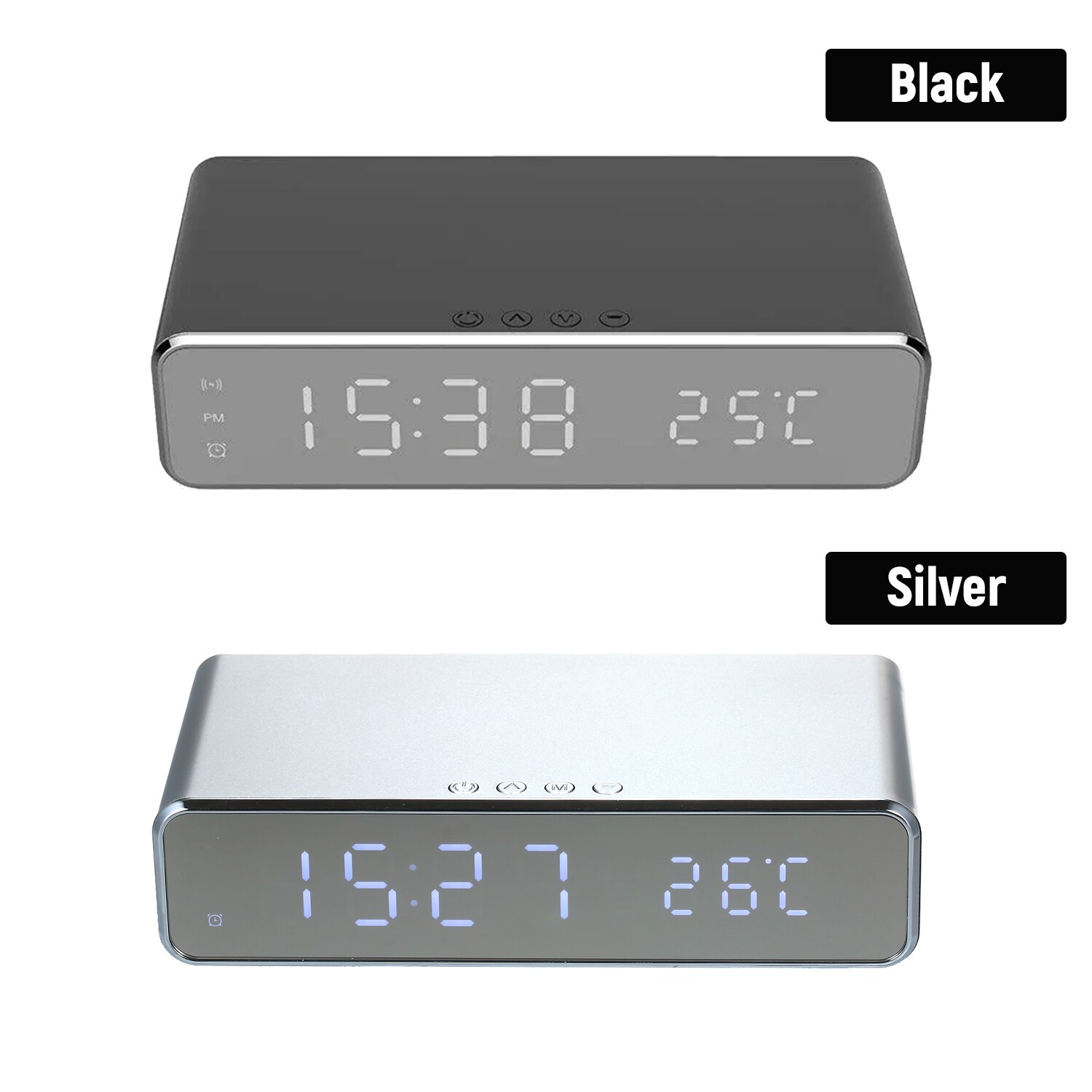 Wireless Charger Desk Clock Digital Clock Temperature Meter Switchable Wireless Charging Device Multifunctional LED Alarm Clock