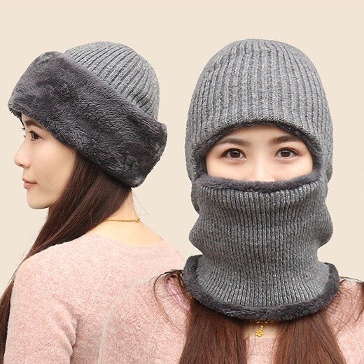 Knit hat for men and women in winter knit head thickened warm cycling mask windshield face mask scarf ear cap: MZ-05 gray