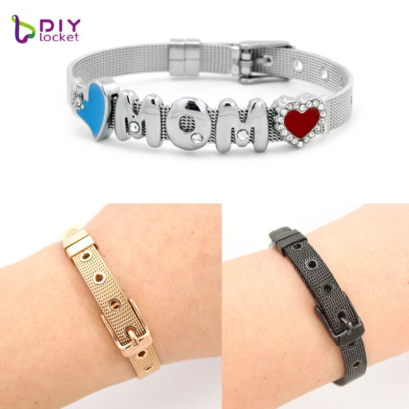 8mm/ 10mm Stainless Steel bracelet bangles Wristband Accessory Fit for Slide Letters Charms LSBR01-02