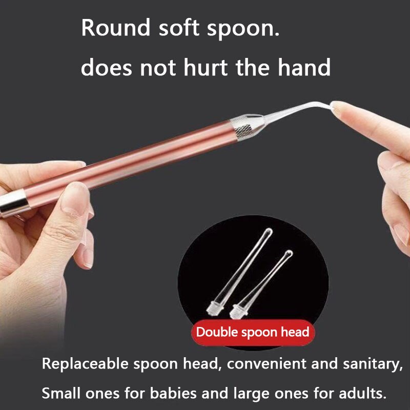 LED FlashLight Baby Earpick Ear Cleaner Endoscope Penlight Spoon Cleaning Ear Curette Light Spoon with Magnifier Ear Wax Removal