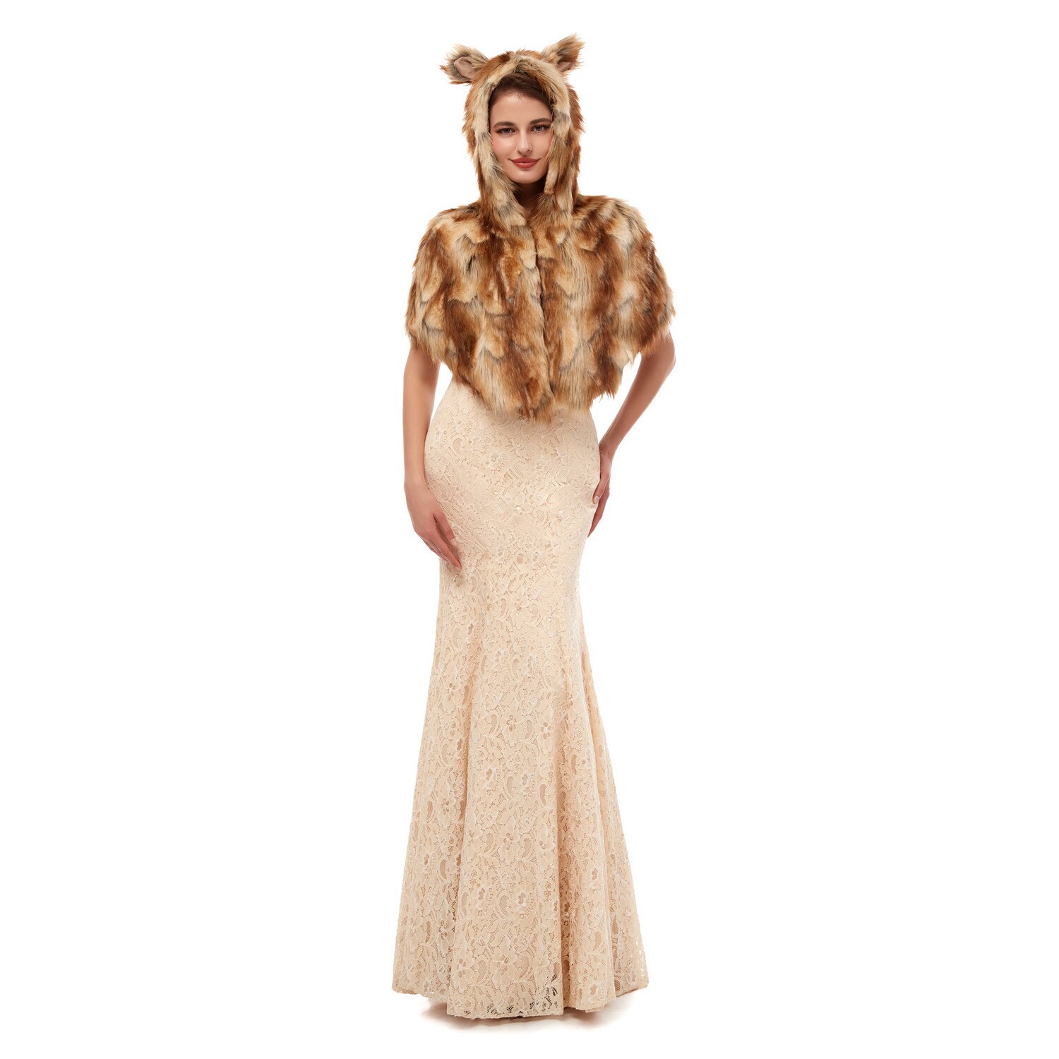 Bont Sjaal Bruiloft Wrap Vrouwen Winter 3/4 Lengte Mouwen Bridal Wraps Warm Bont Boleros Bridal Jacket Avond jas: 149