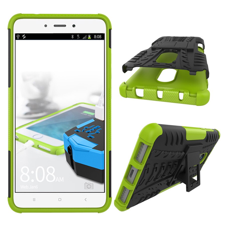 Peaktop Shockproof Armor Case For Xiaomi Redmi Note 4 Case Silicon Stand Cover 5.5" Protective Phone Case For Redmi Note 4X: Green