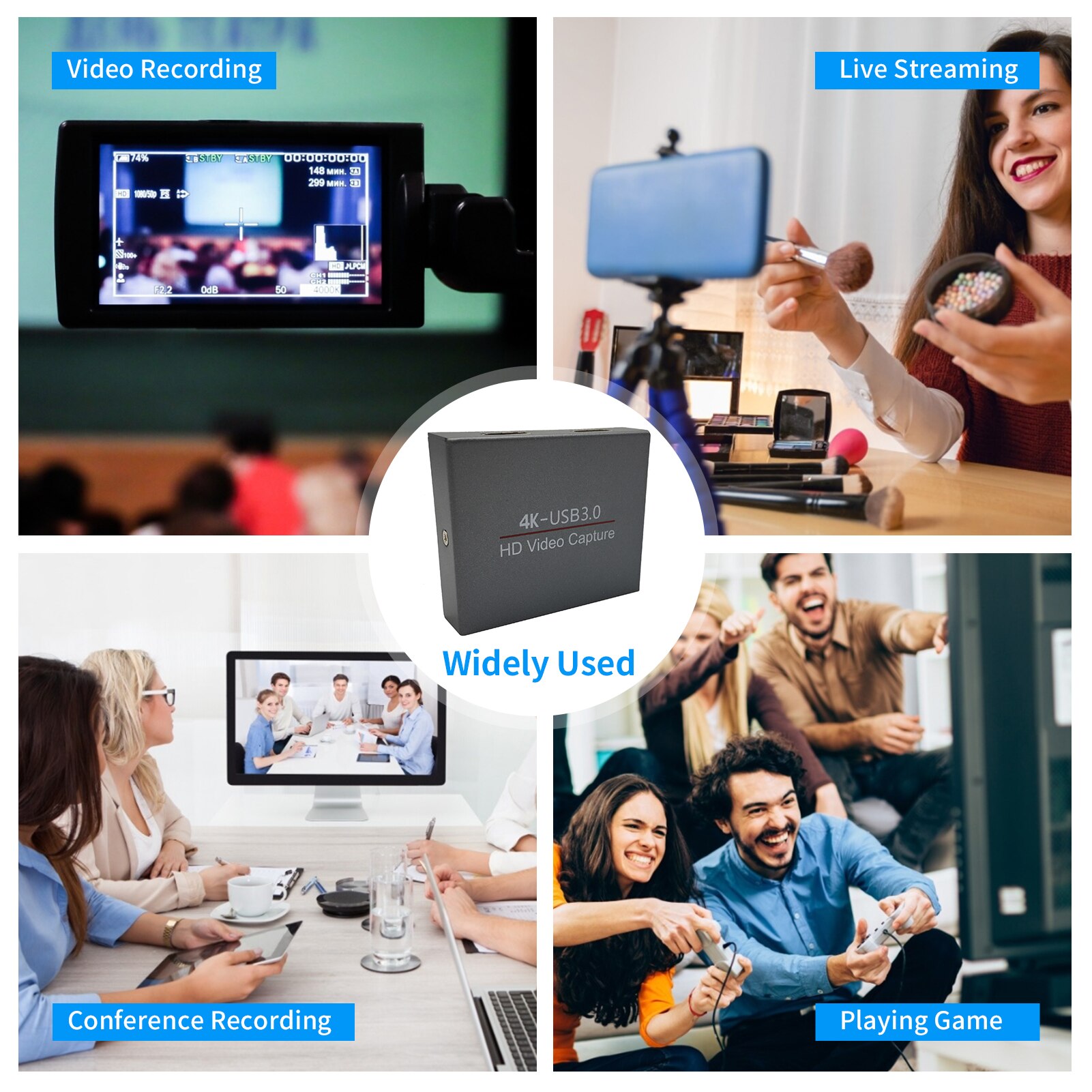 4K HD Game Video Capture Card 1080P 60FPS USB3.0 Video Capture Recorder Device with MIC IN Audio Out Metal Body Plug and Play