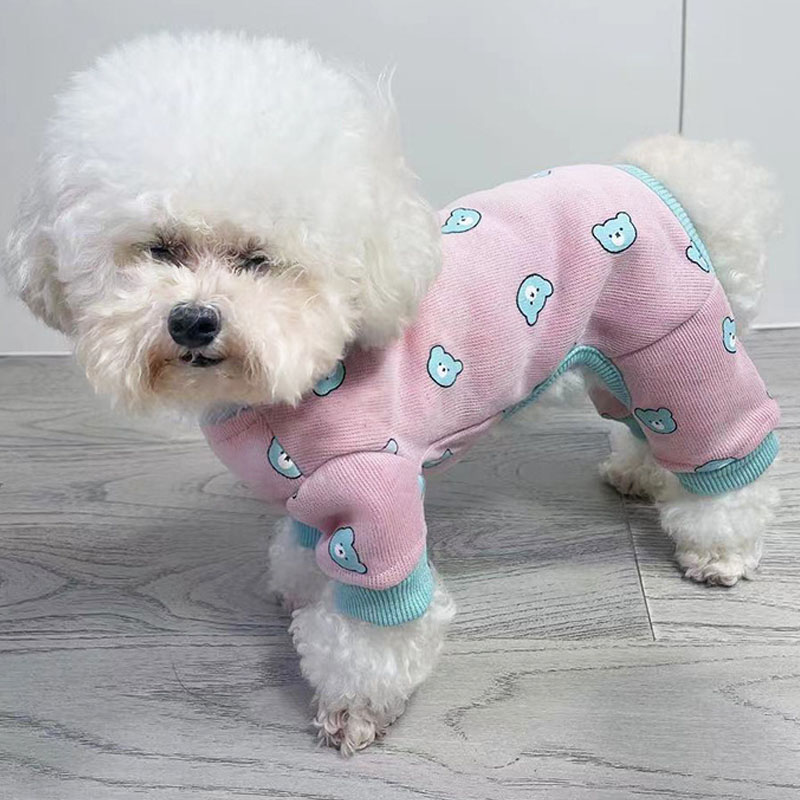 Ropa de algodón para gato, Mono para perro, pijama para perro, Sudadera con capucha, camiseta, chándal con estampado de oso, ropa para mascota Yorkie Bichon para Otoño e Invierno