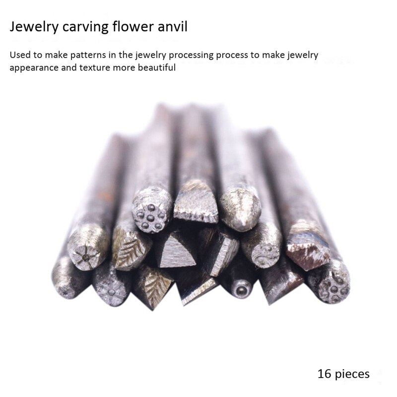 Leather Marking Carving Flower Chisel Tools DIY Stamp Punch Work Punches Jewelry Flower Steel Metal Stamp Mold: 16pcs
