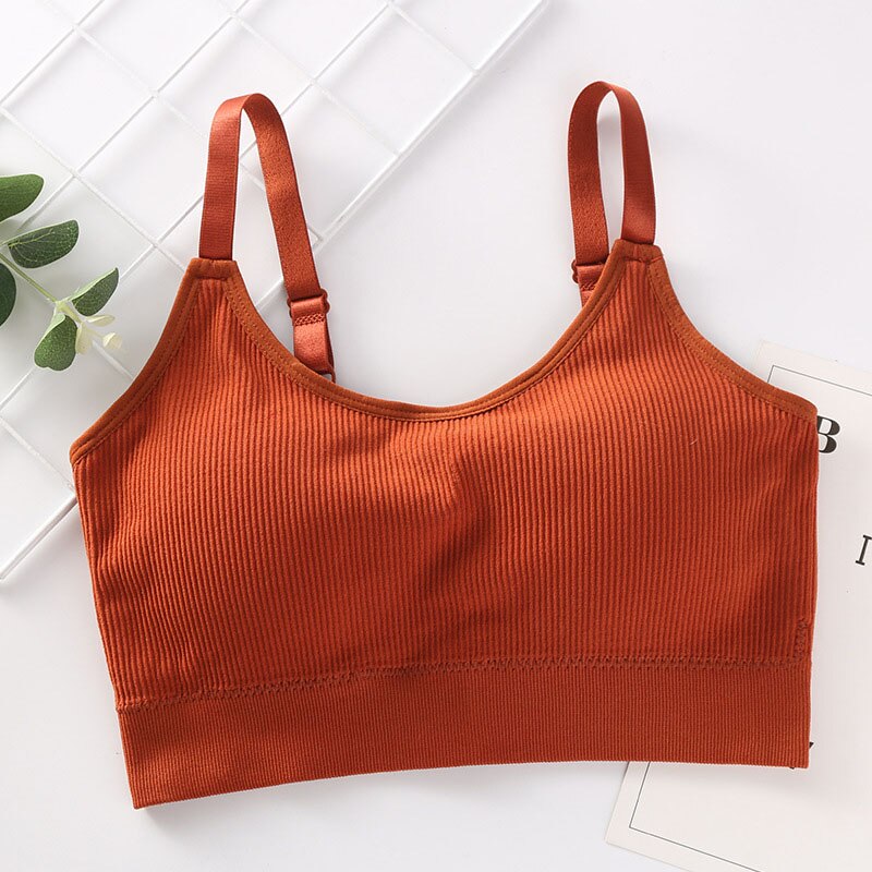 Sujetador deportivo cómodo para mujer, Bralette sin costuras, Top de Fitness, sujetador con Tirantes ajustables para correr, gimnasio, Top de realce, H07: Brick red