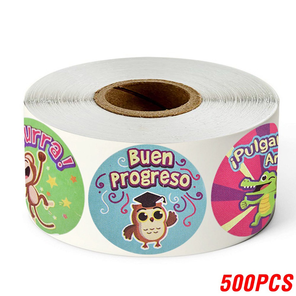 100-500pcs Spanish Reward Stickers Encouragement Sticker Roll For Kids Motivational Stickers With Cute Animals For Students