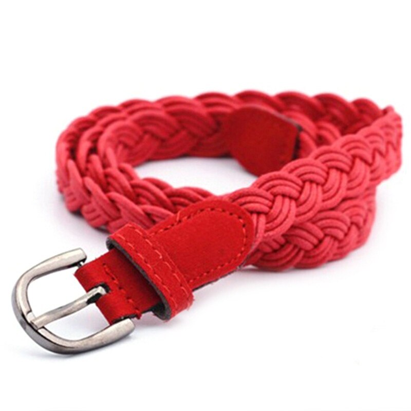 Cinturón trenzado de cuerda de cáñamo para mujer, banda de cintura trenzada, para vestido, hebilla de Metal Multicolor: Rojo