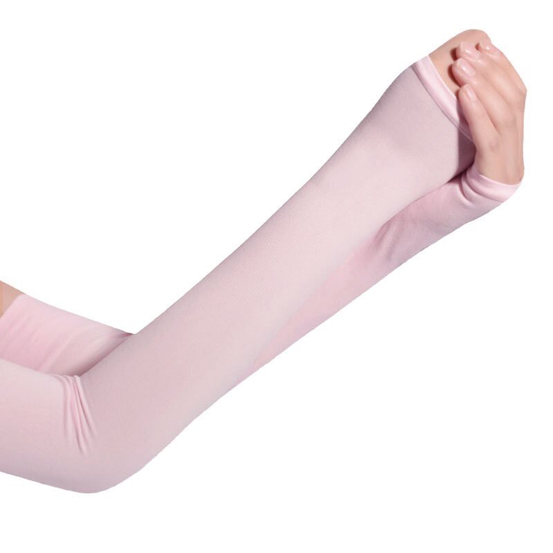 Women Long Gloves Ice Silk Sunscreen Arm Sleeves Sun UV Protection Arm Warmer Half Finger Sleeves: Pink