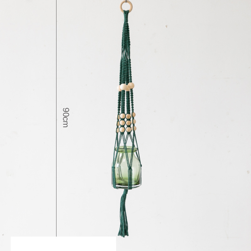 Macrame Plant Hanger Groen Geel Beige Met Bean Groen Geel Zwart: GBH1005