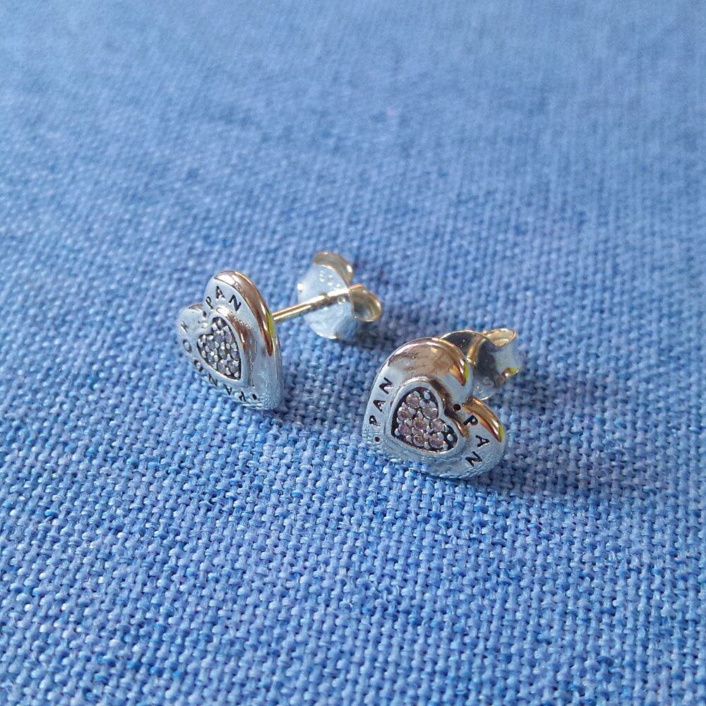 signature logo love S925 Silver Stud Sterling zircon heart Creativity simple earrings lady