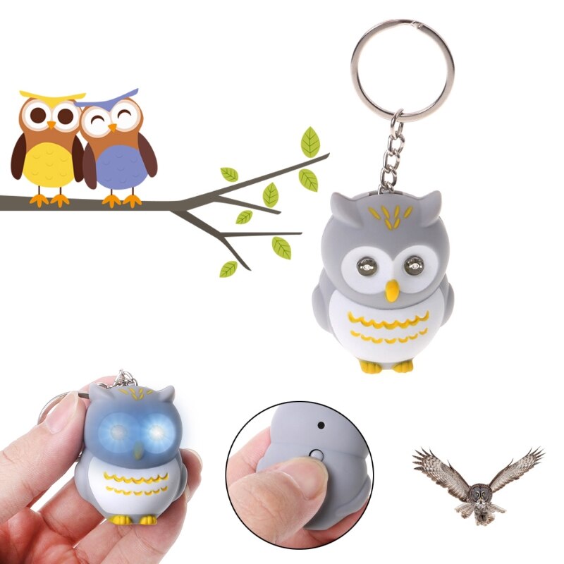 Grappige Led Licht 3D Cartoon Uil Sleutelhanger Geluid Getoeter Sleutelhanger Kid Speelgoed Gxmb