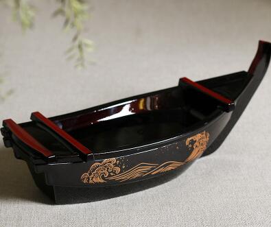 35/48/53CM Japanese ABS Plate Black Sashimi Boat Serving Tray Japanese Restaurant Sushi Boat: Black / 53cm