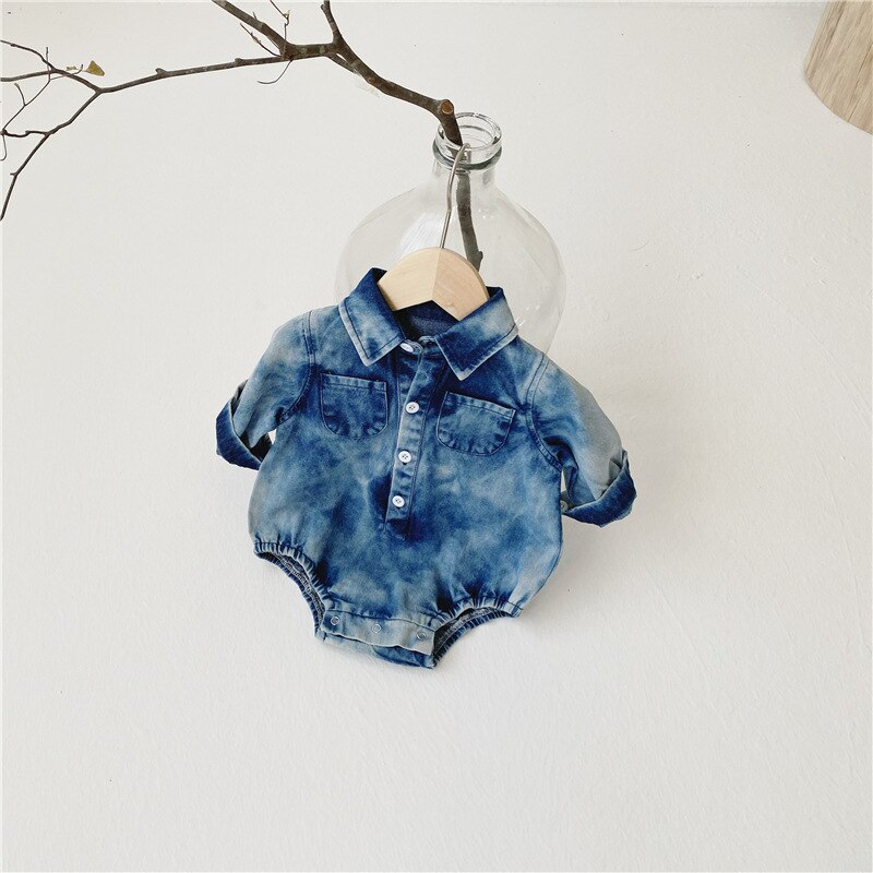 printemps 0-24m enfant en bas âge enfants fille bébé garçon Denim vêtements à manches longues body solide combinaison tenue bébé vêtements