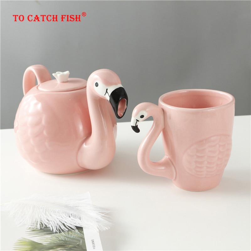Exquisite 3D Flamingos Coffeware Sets,Super Beauty Coffee Mug Cup Teapot Girl Birthday ,coffee pot tea set Christmas