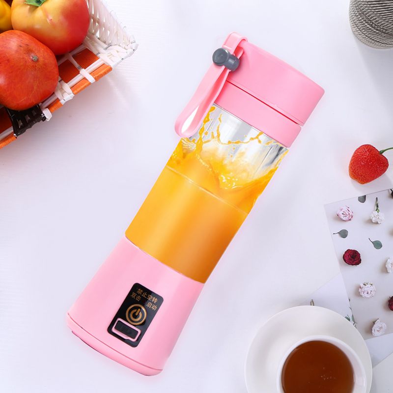 380ml USB Rechargeable Blender Mixer Portable Mini Juicer Juice Machine Smoothie Maker Household Small Juice Extractor: Pink With 6 Blades