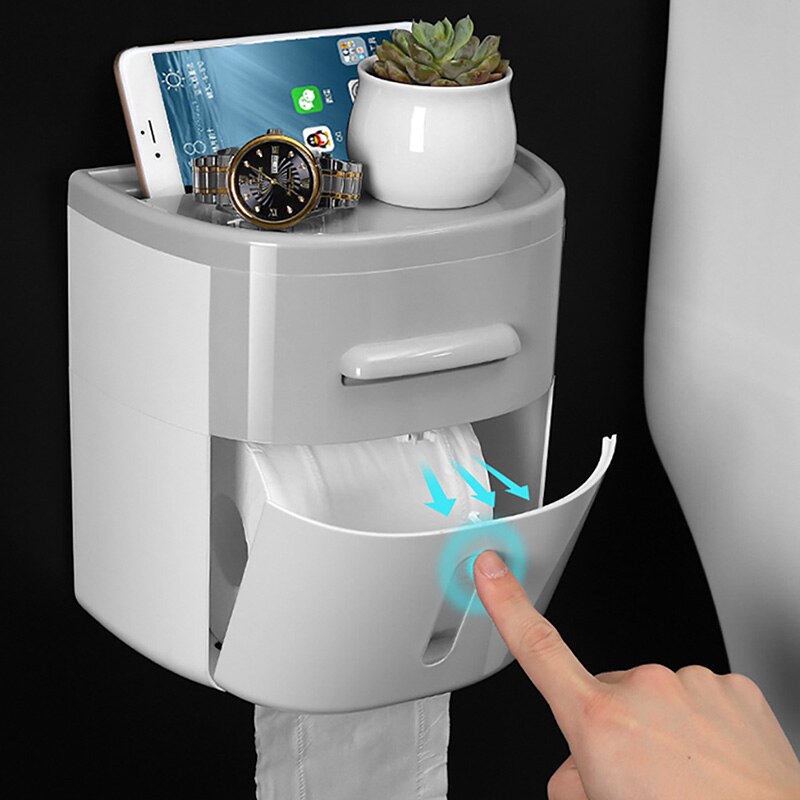 GESEW Double-layer Tissue Box With Drawer Portable Toilet Paper Holder Wall-mount Roll Paper Dispenser Home Bathroom Accessories
