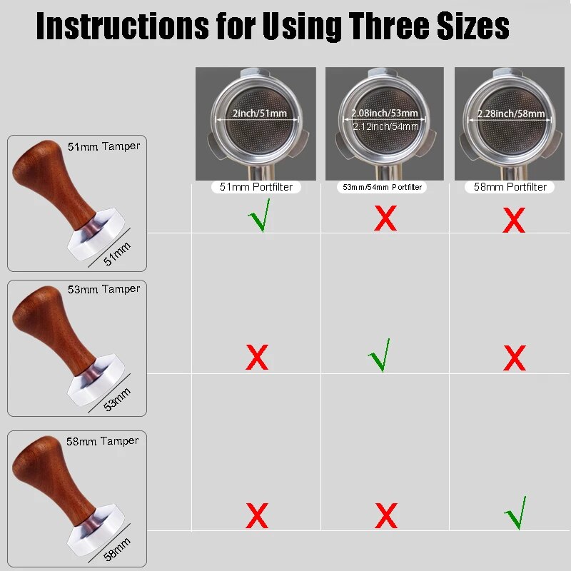 51mm 53mm 58mm espresso tamper koffie barista platte koffie tamper met houten handvat