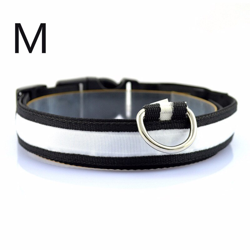 LED Flashlight Dog Cat Collar Glowing Collar Lamp Night Safety Pet Leads Necklace Luminous Bright Decoration Collars For Dogs: White M