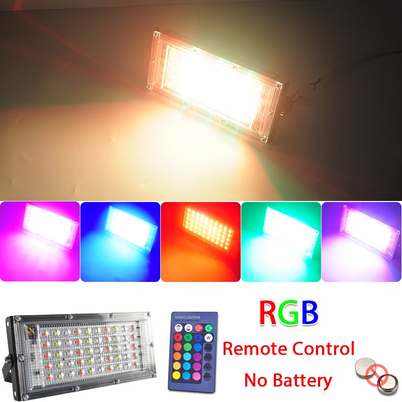 Led spotlight udendørs rgb flood light 50w ac220v vandtæt  ip66 reflektor væg projektor lampe med farve fjernbetjening: Foranderlig