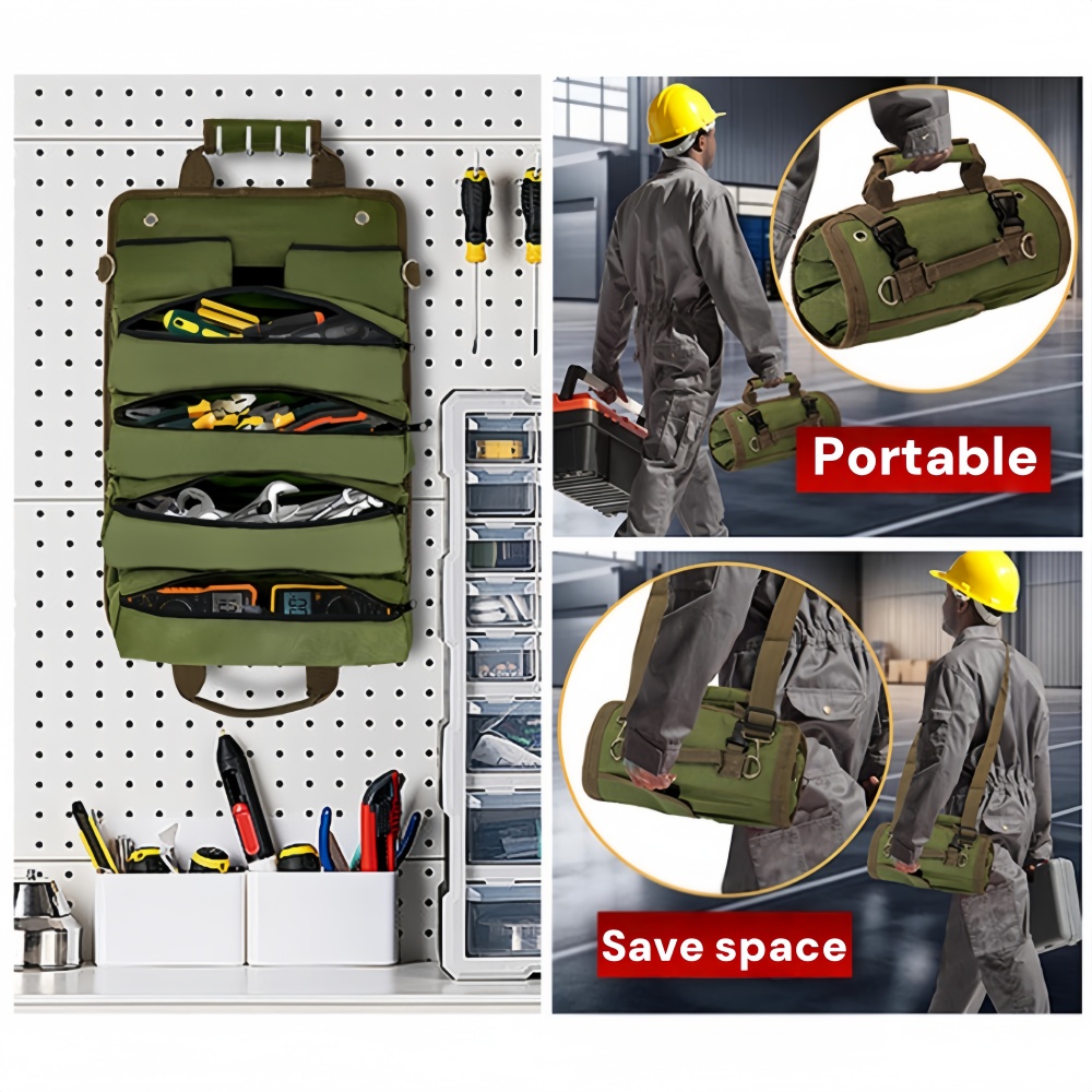 Tool Organizer Bag Tools Electrician Hardware Tool Storage case，Roll-Up Toughbuilt Waterproof Canvas Tool Organizer Pouch