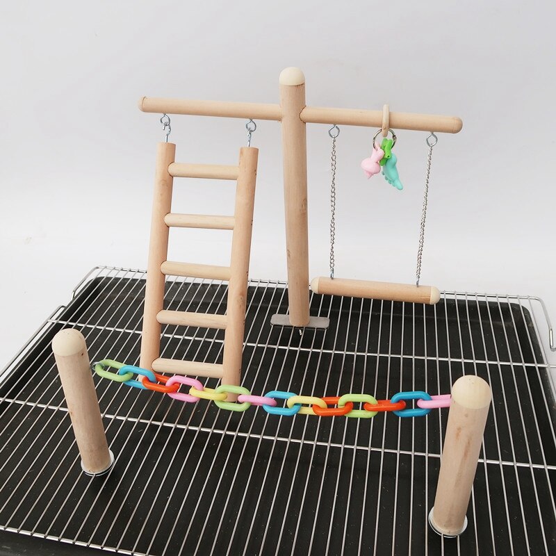 Cage à oiseaux support jouer salle de sport perche aire de jeux bois perroquet escalade échelle à mâcher chaîne balançoire pour tourtereaux perruches Finche