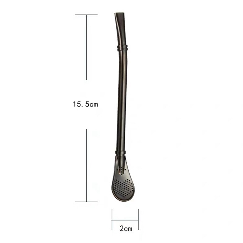 2 in 1 Coffee Straw spoon Stainless filter Spoon Teaspoon Dessert Snack Scoop Ice Cream Mini Spoons Tableware: Black