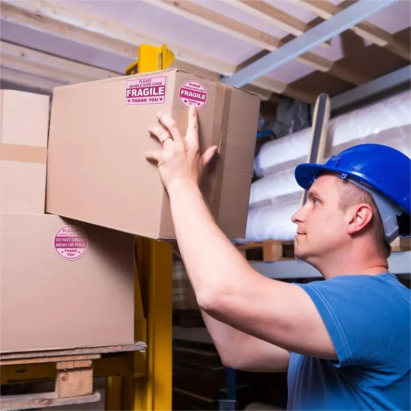 100 Stuks Roze Kwetsbare Item Waarschuwingslabel, Zelfklevende Kwetsbare Goederen Gebruik Precautions Sticker Voor Kartonnen Envelop Doos