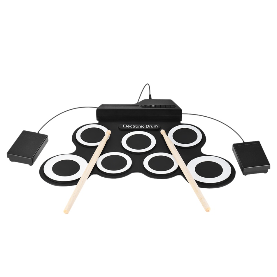 Elektronisk digital usb 9 pads rull opp sett silikon elektrisk trommesett med trommestikker og opprettholde pedal perkusjonsinstrumenter: type 3 hvit