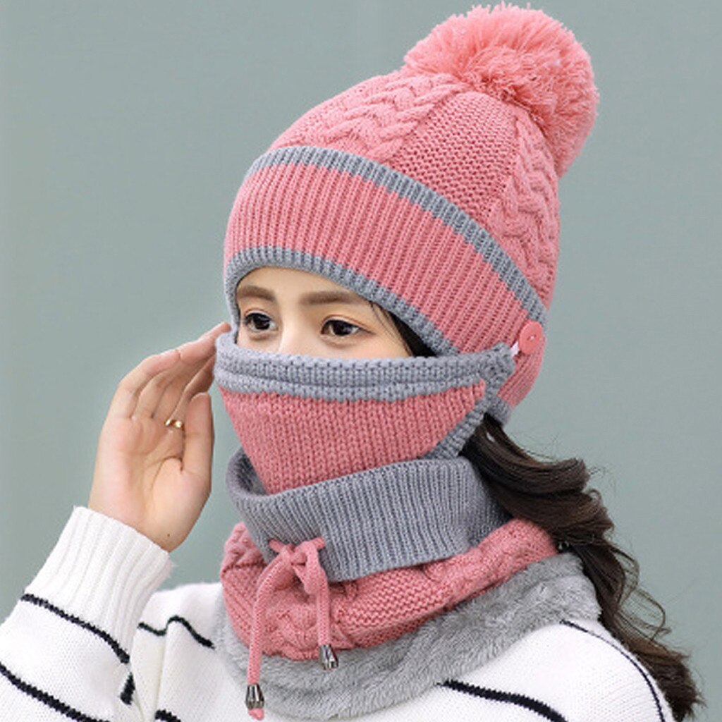 Adult Windproof Hat Cycling Skiing Knit Hat Scarf Mask Sets Warm Knitted Cap Winter Clothes Accessories #5: D