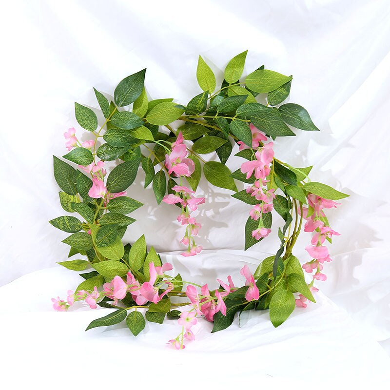 220cm silk rose wedding decoration ivy vine artificial flower arch decoration with green leaf wall garland: Style 2 pink