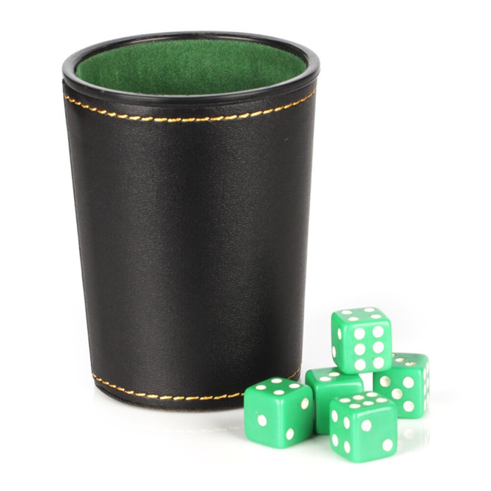 Dice Cup Set With 5 Dices PU Leather Stable Sturdy Comfortable Bar KTV Entertainment Dice Cup For Family Gatherings Party Game