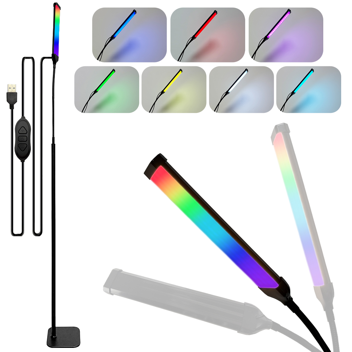 Rgb-gulvlampe med atmosfære, syv farger pluss tre dynamiske moduser, moderne svanehalsgulvlampe, innendørs familiefest, spillrom: misligholde tittel