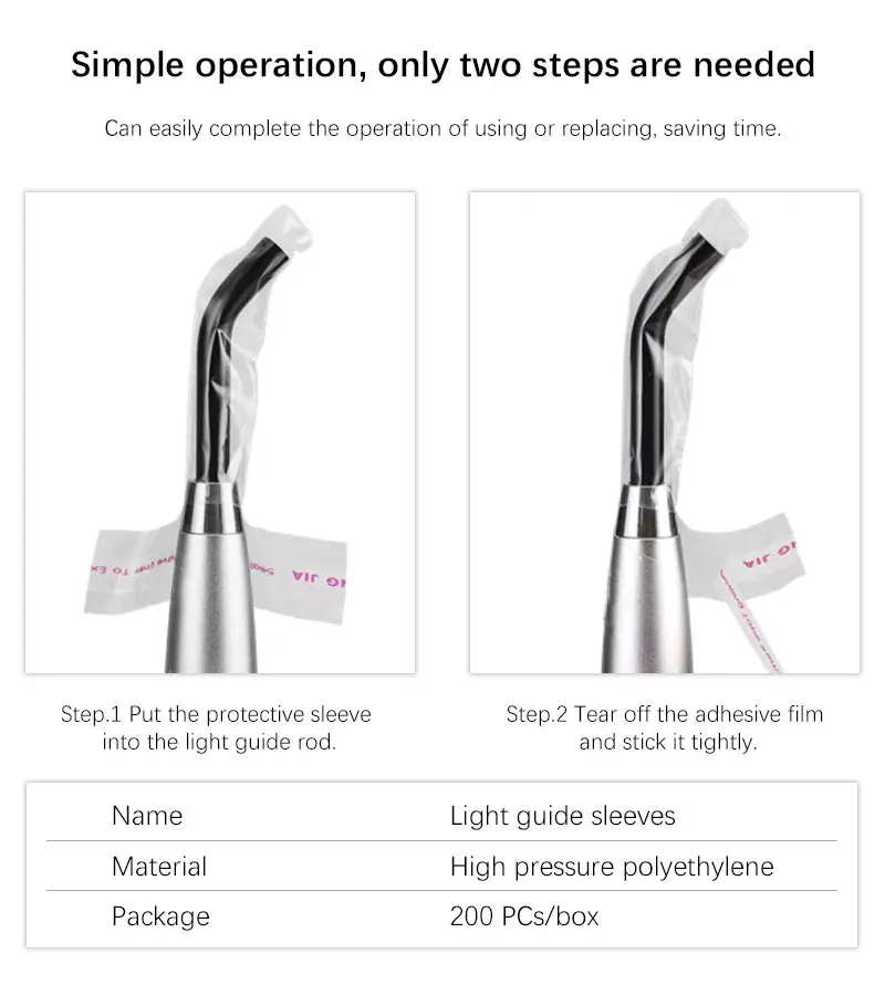 Dental Curing Light Guide Protective Sleeves, Disposable Protective Film for Dental Materials, Easy to Operate, 200Pcs per Box