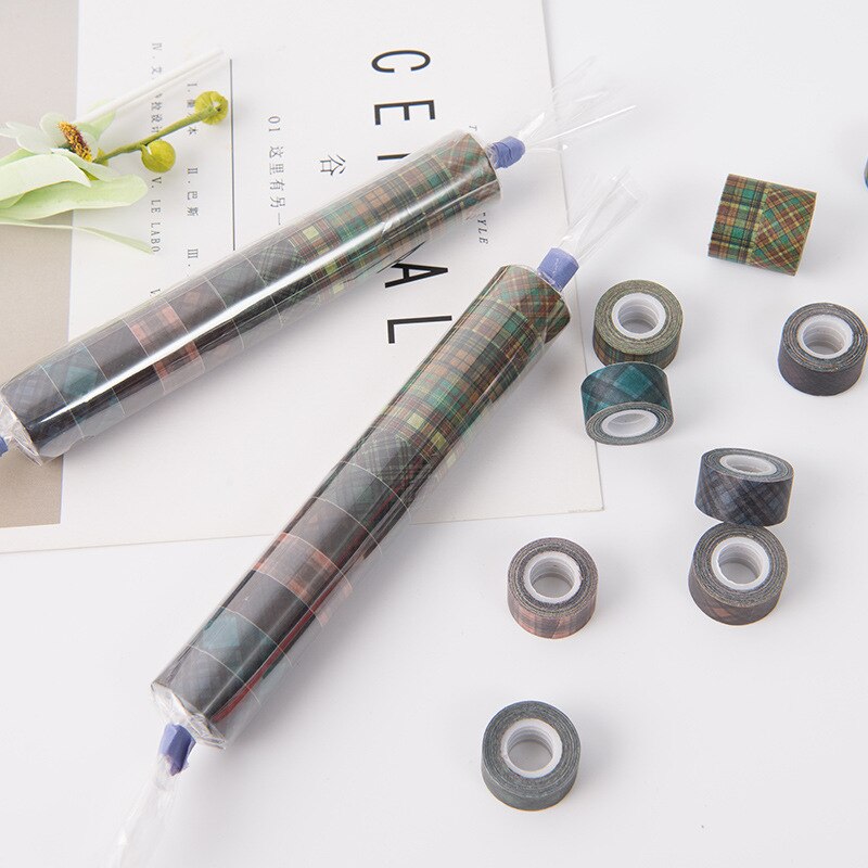 (12 stuks/partij) 12mm Vintage Mini Washi Tape Plaid Afplakband Kawaii Stickers voor DIY Scrapbooking