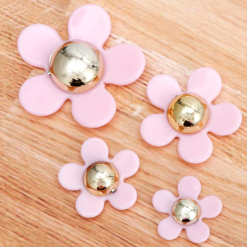 20 Stk/partij Bloem Hars Mix Size Roze Wit Blak Kleur Kawaii Hars Hanger Bloem Decorationfor Mode Resina Ambachten: Pink