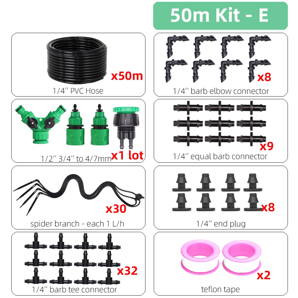 RBCFHI 5-50M Micro Spider Drip Irrigation System 4/7mm Main Line Potted Distribution Watering Kit Indoor Balcony Garden Set: E